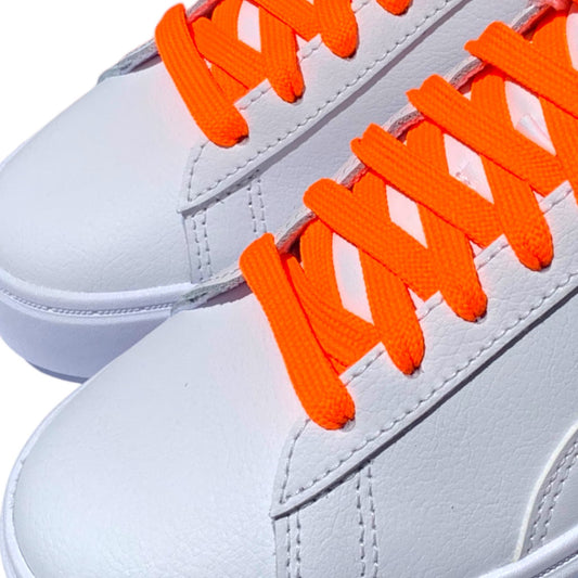 Game Neon Orange Shoelaces in white sneakers