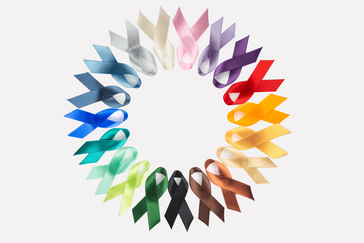 Various Awareness ribbons arranged in a circle 
